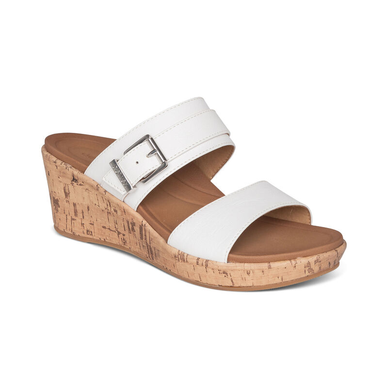 Aetrex Womens Nina Slide Wedges White - WebGeDRA6